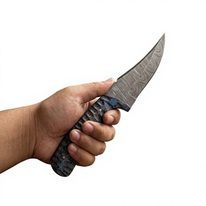 Couteau à lame fixe Drop Point en acier Damas forgé, manche en bois Pakka bleu, personnalisable pour la chasse, le camping et la survie, garantie 3 ans - Product Image 4