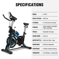 Vélo d'exercice de luxe pour la maison, résistance progressive, transmission par courroie, moniteur de calories LCD, porte-bouteille, vélo de spinning cardio