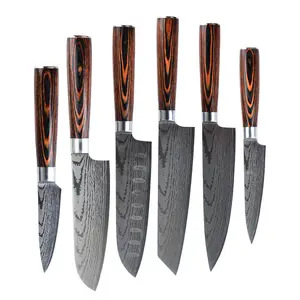 KINGWISE Yangjiang üretici çok fonksiyonlu pişirme 6 parça alman şam çelik şef bıçağı takım japon mutfak bıçakları