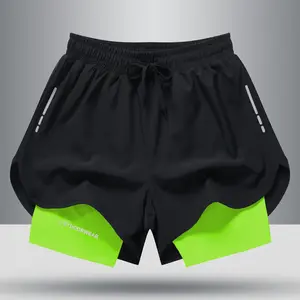 Shorts esportivos elásticos para homens, calção esportiva de secagem rápida para homens, calções de treino, ginástica e fitness