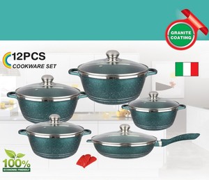 Batterie de cuisine moderne antiadhésive en aluminium de haute qualité avec couvercle en verre et poignée en bois, 1 pièce, écologique, compatible gaz et induction, pour la maison - Product Image 6