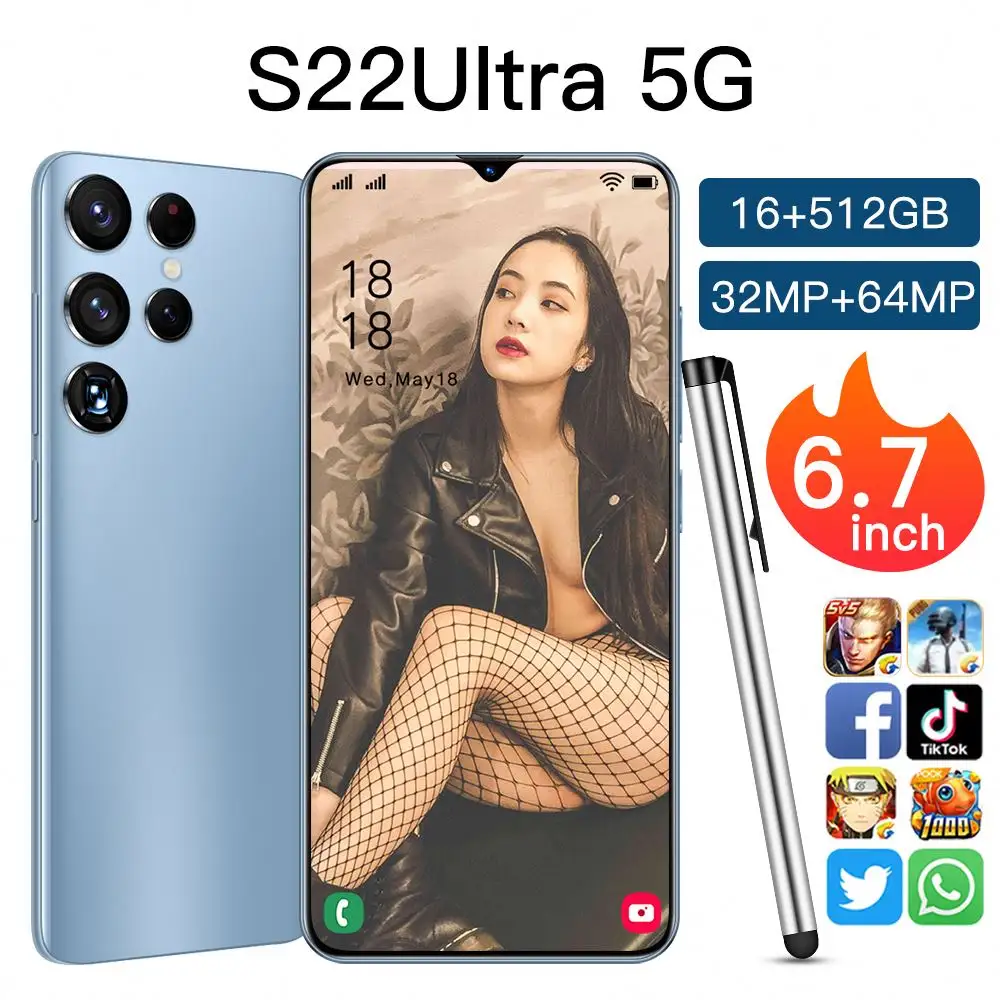 SmSng S22 울트라 오리지널 7.3 인치 16gb + 1tb 24 + 50mp 5G 모바일 얼굴 잠금 해제 전체 디스플레이 안드로이드 12 휴대 전화 스마트 휴대 전화