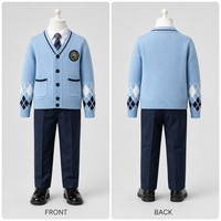 Ensemble uniforme scolaire tricoté pour enfants : cardigan, pull argyle, chemise avec nœud papillon et pantalon pour garçons et filles de 2 à 12 ans - Costumes de scène et de danse