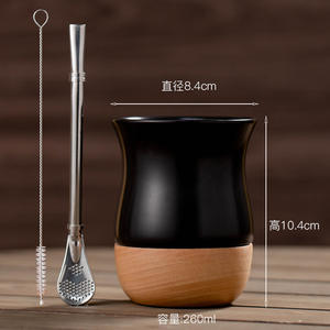 <span class=keywords><strong>Argentina</strong></span> Luxury 260Ml Macaron Style Taza de cerámica <span class=keywords><strong>mate</strong></span> Yerba <span class=keywords><strong>Mate</strong></span> Juego de tazas de té y café con base de madera y Bombilla - Product Image 2