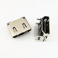Connecteur HDMI plaqué or horizontal à 90 degrés pour carte mère, prise femelle 19 broches à quatre pieds, double rangée de broches, L=11,3 mm