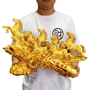 2023 Resin Crafts Feng Shui Eight Horses Ornament China 8 Running Horses Sculpture Golden Horse Statue Home Decor