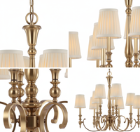 Lustre en cuivre américain, lampe de salon vintage française, abat-jour en tissu en laiton, lumière de salle à manger, lustre de luxe Charon