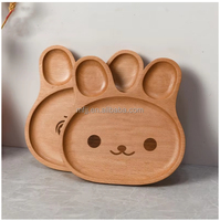 Assiette en céramique en bois de hêtre haut de gamme plat lapin coréen dessin animé conception Kidsren's Baby Divisé dîner bol