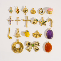Breloques en acier inoxydable plaqué PVD, motifs crucifix, étoile, champignon, nœud papillon, strass et pendentifs sapin de Noël, fournitures pour la fabrication de bijoux