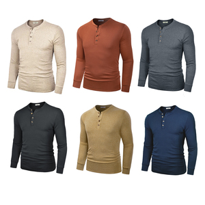 T-shirts décontractés basiques pour hommes, Henley thermique à boutons, manches longues, personnalisables ODM OEM pour hommes et garçons, sport et plein air - Product Image 1