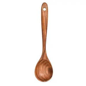 Teak Dinner Tablespoons Opp Bag Brown Wooden Table Scoop and Bag Clip Traditional Soup Spoon