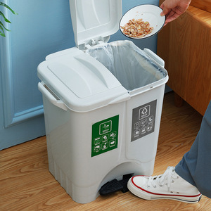 Kichtin Kitchen White Double Two Sided Dual Classified Sorting Dustbins Indoor Waste Sorting Rubbish Bins With Trash Can Bag Lid