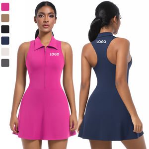 XW-6676, оптовая продажа, Женская Спортивная одежда для фитнеса, без рукавов, без рукавов, на молнии, на заказ, с открытой спиной, платье для йоги, тенниса - Product Image 1