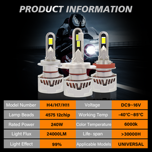 หลอดไฟหน้า LED 6000K 24000LM 240W H4 H7 H11รถ9-16V IP68กันน้ำสำหรับรถยนต์รถบรรทุก - Product Image 2