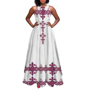 الجملة رخيصة الثمن خمر الاثيوبية اللباس للنساء مخصص إثيوبيا تصميم الأبيض فستان كاجوال السيدات أنيقة طويلة ماكسي اللباس