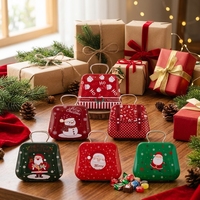 Boîte à bonbons de Noël en métal, mini sac à main, étui de rangement en métal, boîte cadeau de Noël Père Noël Bonhomme de neige, style valise