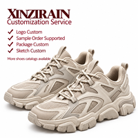Sneakers plateforme décontractées pour femmes Xinzirain avec logo personnalisé, tendance mode, cuir + mesh, lacets, sneakers chunky pour femmes
