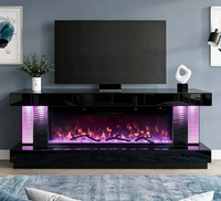 Meuble TV moderne avec foyer électrique haute brillance, lumière RGB, flamme 3D, unité multimédia avec haut-parleur Bluetooth, meuble de salon
