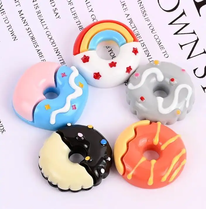 Simulasi Kartun Beruang Kelinci Resin Pesona Donat Biskuit Cabochons Resin Punggung Datar DIY Aksesoris Lendir