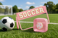 Ensemble de sacs transparents rose pour le football avec patch en chenille, sac bandoulière transparent, pochette de poignet, sac de voyage transparent approuvé pour les stades et les jours de match