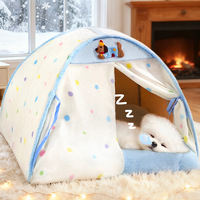 Lit-tente semi-fermé en peluche chaude pour animaux de compagnie, toute saison, maison-caverne sécurisée pour petits chiens et chats, pour intérieur, sans assemblage