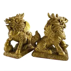 Venta caliente China fengshui qilin decoraciones para el hogar escultura de latón para regalo de amigo