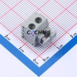 MX235-5.0-02P-GY01-Cu-A Spring Terminal Block Through hole Component (THT),P=5mm Connector 1x2P 5mm Gray Through Hole - Product Image 1