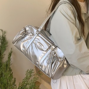 Silver Nylon Shoulder Bag With Zipper Closure Water Resistant Large Capacity Fashion Women's Everyday Use Horizontal <b>Square</b> - Product Image 1