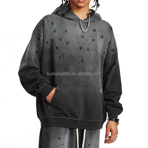 Màu Xám Đen Xám tùy chỉnh cổ điển Gradient thời trang dạo phố quá khổ axit rửa Áo Thun Áo Hoodie - Product Image 1