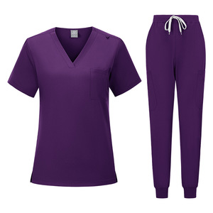 Unisex Medical Scrub Set Moisture Wicking Breathable Hospital Uniforms Split Set Purple V Neck With Pocket - Product Image 5