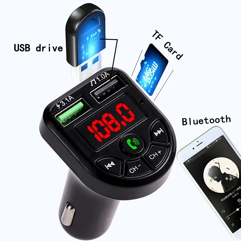 USB-Auto ladegerät FM-Sender Auto MP3-Player Drahtloser Freisprech-Audio empfänger USB-Schnell ladung TF U Disk Play Autozubehör