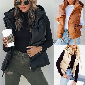 Abrigo de invierno acolchado sin mangas de gran tamaño recortado relleno grueso aislado bolsillo lateral cremallera frontal Casual chaleco acolchado con capucha para <span class=keywords><strong>mujer</strong></span> - Product Image 1