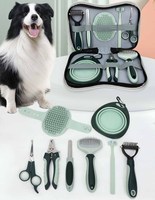 Kit de produits de toilettage pour animaux de compagnie 8 en 1, kit d'outils de brossage, sac de rangement, ensemble de peignes, coupe-ongles 8 en 1, peigne anti-puces, élimination des poils de chat