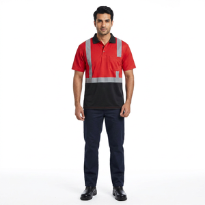 Camiseta Polo de Seguridad Reflectante de Manga Corta al por Mayor de Fábrica, Ropa de Trabajo de Alta Visibilidad en Color Rojo - Product Image 1