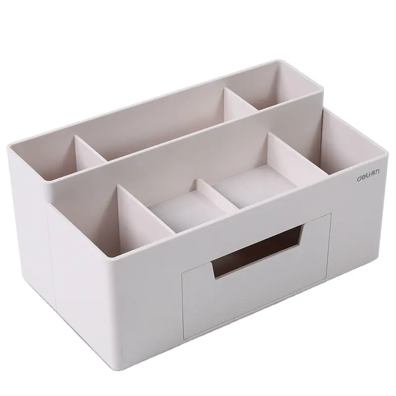 Deli 8914 Storage Box Gray Makeup Containers Desktop Organizer Office Abs Resin Storage Container With Drawer