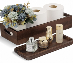 Vente chaude : Ensemble de rangement à deux niveaux en bois d'acacia naturel, fait main, moderne, pour salon et coiffeuse, pour le rangement à domicile - Product Image 3