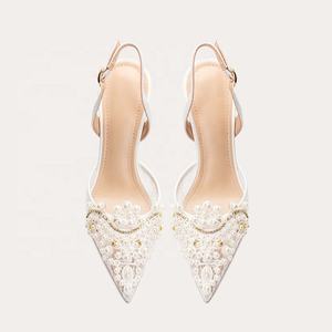 Sepatu Hak Tinggi Wanita Model Stiletto Renda Mewah Musim Panas 2024, Sandal Putih untuk Pengantin Wanita - Product Image 5