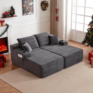 Modern <b>Inflatable</b> Modular Loveseat <b>Sofa</b> Adjustable Height Eco-Friendly Fabric Portable Design Square Shape Cushion Back - Product Image 5