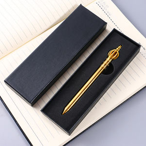 <span class=keywords><strong>Stylo</strong></span> à bille en laiton moderne en or véritable, élément rétro mélangé de luxe, lourd, sceptre de reine gravé, baguette magique en laiton - Product Image 3