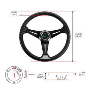 Volant de course 345 mm en PU, 3 branches, style fibre de carbone pour voiture - Product Image 4
