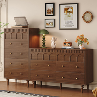 Commode en bois rétro à 6 tiroirs, style mid-century modern, avec garniture en aluminium, meuble de rangement pour salon et chambre, avec détails découpés