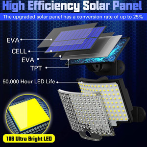 Ngoài trời 106 LED năng lượng mặt trời đèn không thấm nước cảm biến chuyển động chiếu sáng đường dẫn ROHS chứng nhận năng lượng mặt trời ánh sáng sân vườn năng lượng mặt trời tường ánh sáng - Product Image 4
