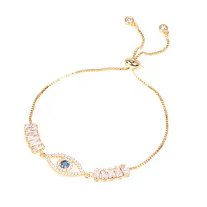 Pasokan Pabrik EYIKA Gelang Perhiasan Mata Biru Iblis Dilapis Emas 18K Perosotan Dapat Disesuaikan untuk Hadiah Anak Perempuan