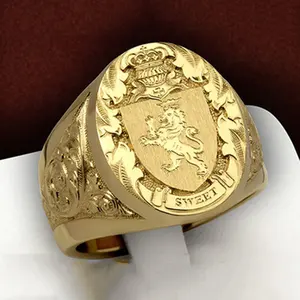 Custom Design Schmuck Krone und Löwe gravierte Kupfer legierung Siegelring