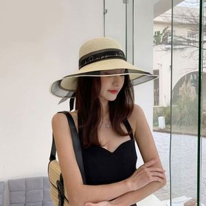 Chapeau de plage en paille à large bord pour femme, protection solaire tendance pour l'extérieur, vente en gros - Product Image 2