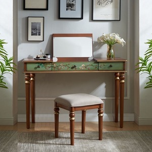Retro Style Dressing Table With Drawers Wood <b>Makeup</b> <b>Vanity</b> Desk Combination For Bedroom - Product Image 4