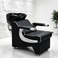 Petit lit de lavage réglable, fauteuil de lavage semi-inclinable pour salon avec bac en céramique, station de lavage de cheveux pour barbier