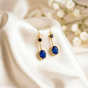 Natural Blue Sapphire <b>Earrings</b> with Black Obsidian Gemstone Dangle Design Elegant Deep Blue Jewelry Gift Women <b>Fine</b> <b>Earrings</b> - Product Image 4