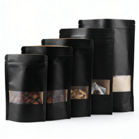 Sachet refermable noir mat en kraft recyclé avec fenêtre dépolie, thermoscellable, de qualité alimentaire