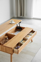 I3075 Table basse réglable en chêne massif de style nordique minimaliste-Couleur naturelle